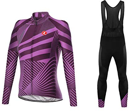 UGLY FROG Damen Blumen Radtrikot Atmungsaktive Fahrradbekleidung Set Langarm & Lange Bib Hosen mit 20D Sitzpolster MTB Radsportanzug mit 3 Taschen