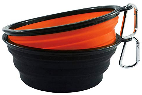 Himi 2 * 1000ML Silikon Faltbare leichtgewichter Hundnapf - Großer Klappbarer Reisenapf for Essen & Wasser - Premium Qualität Silikon Fütterung Hundenäpfe (Orange - schwarz)