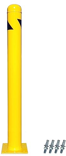8NET Safety Bollard 48''Hx4.5''D, 12Ga (2.7 mm), Base-8x8'', Steel STK290, with 4 Free Anchor Bolts, Heavy Duty (27lbs / 12.2kg) Yellow Powder Coated Safety Parking Barrier Post