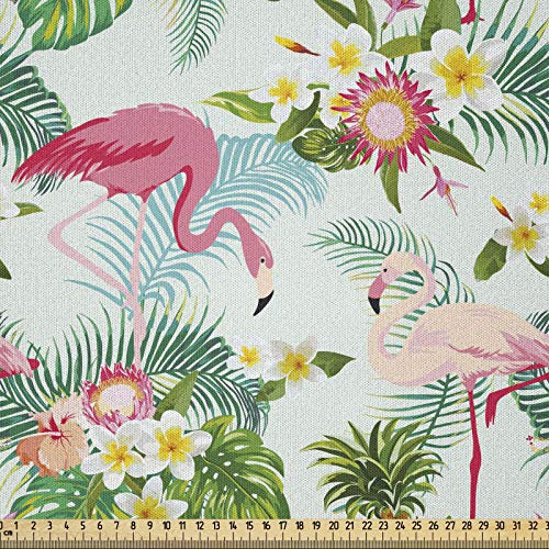 ABAKUHAUS Flamingo Stoff als Meterware, Frischer exotischer Dschungel, Microfaser Multi Zweck Dekostoff für Kunsthandwerke, 3M (230x300cm), Mehrfarbig