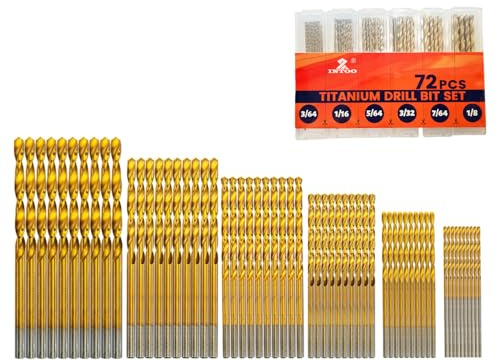 INTOO Mini borrsats 60 st + 12 st gratis höghastighetsstål HSS titan mikroborrkronor 3/64 tums-1/8 tum metall, plast, trä, liten borr