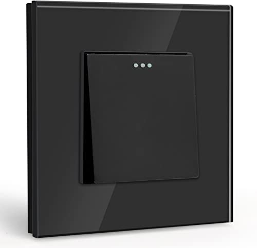 BSEED Light Switch 1 Gang 1 Way,Glass Light Switches,Screwless 10A Rocker Tactile Wall Switch,Black Crystal Toggle Switch