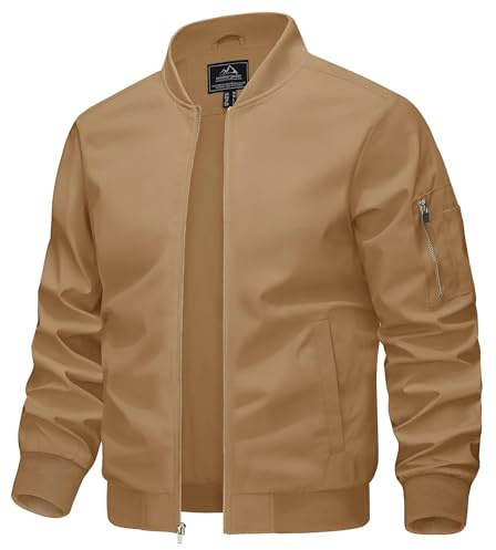 KEFITEVD Hommes Décontracté Sport Baseball Jacket Summer Bomber Vestes Cargo Coupe-Vent Militaire avec Poches,Kaki,XL