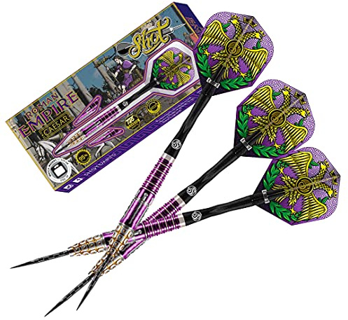 Shot! Roman Empire Caesar 95% Wolfram Pro Wurfdarts Stahlspitze Set, Professionell in Neuseeland Hergestellt, Designte Dartflügel für Frauen & Männer, Metalldarts für Erwachsene