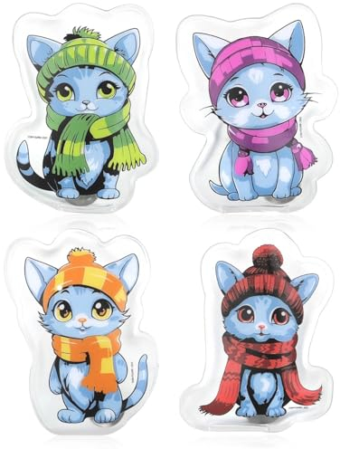 COM-FOUR® 4X Taschenwärmer wiederverwendbar - Handwärmer mit Katzen Motiv - Wärmepad für kalte Tage und für unterwegs - Wärmeknickkissen (04 Stück - Katze weiß)