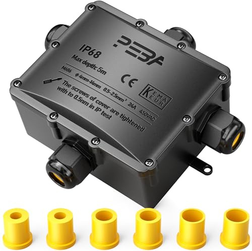 PEBA Abzweigdose IP68, Klemmkasten, Wasserdichte Kabelverbinder, Aufputz Verteilerdose Außen Wasserdicht 4-Wege für 4-14 mm Kabeldurchmesser Anschlussdose, Abzweigkasten, Abzweigdose schwarz