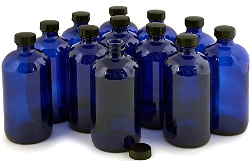 Vivaplex, 12 botellas de vidrio azul cobalto de 16 onzas, con tapas