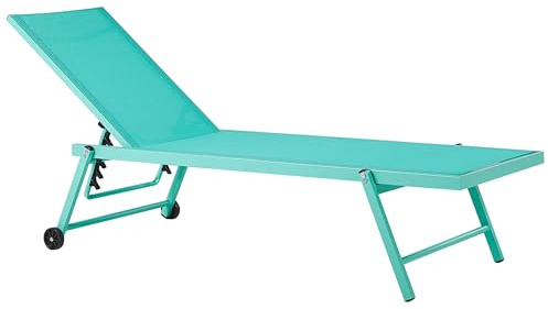 Beliani Sonnenliege Gartenliege mit Rollen Aluminium Mesh Grün Portofino