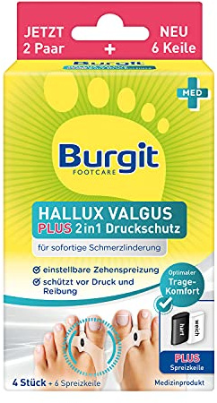 Hallux Valgus Plus 2in1 Druckschutz · Burgit · Für schmerzfreies Laufen · 2 Paar = 4x Gelpolster + 6x Keile