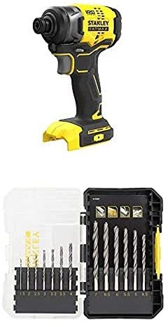 Stanley FatMax 18V Schlagschrauber SFMCF810B (170 Nm, bürstenloser Motor mit Vollmetall-Planetengetriebe, Lieferung ohne Akku und Ladegerät) + Stanley FatMax 13-tlg. Metallbohrer-Set STA88553