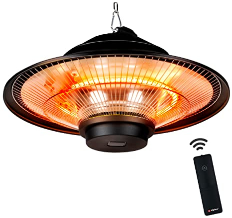 ALPINA GS-1500 Riscaldatore a infrarossi 1500W per uso interno ed esterno con telecomando certificato IP44, montaggio a soffitto, diametro: 42,5 x 12,5 cm, nero