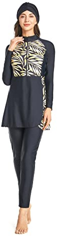 Kvinnors Muslimska Badkläder Långärmad Burkini med Hijab Täckande Simklänning Snabbtorkande(3XL, Y7)