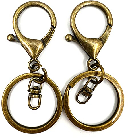 YIXI-SBest 20Pcs Lobster Clasps Swivel Hooks, Lobster Clasp Trigger Clips with Flat Split Keychain Ring and 8 Shap Swivel Clips for DIY Craft Making (Antique Brass-2)