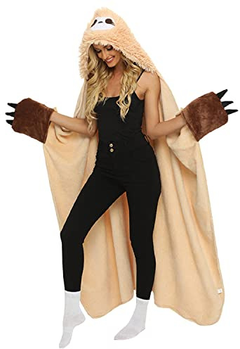 iyoimono Faultier Geschenk für Frauen Tragbare Decke Sloth Kuscheldecke Flauschig (152 * 125 cm, Gelb)
