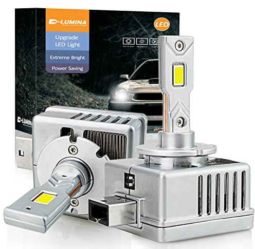 D-Lumina Ampoules LED D3S D3R D3C,90W 18000lm 6500K Blanc Brillant Xenon, Kit de Conversion de Lampe de Remplacement HID,Paquet de 2
