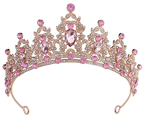 Strass rosa Tiara di cristallo per ragazze Sposa donne Fascia corona principessa Accessori per capelli per la festa di compleanno Pageant Prom Queen Costume Stage Performances