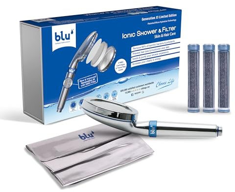 Blu Ionic Shower Filter - Skin & Haircare - Removes Chlorine & Harmful Pollutants - Prevent Hair Loss & Moisturize Your Skin (Handheld)
