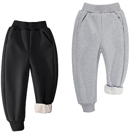 BIG ELEPHANT Fleecefodrade joggingbyxor för pojkar och flickor, sportiga joggingbyxor av mjuk bomull för ungdomar, aktiva basbyxor för barn med fickor