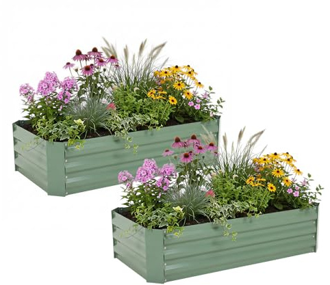 Aoodor 1.2 x 0.6 x 0.3 m Raised Garden Bed for Patio Garden Lawn, Bed Only, Set of 2