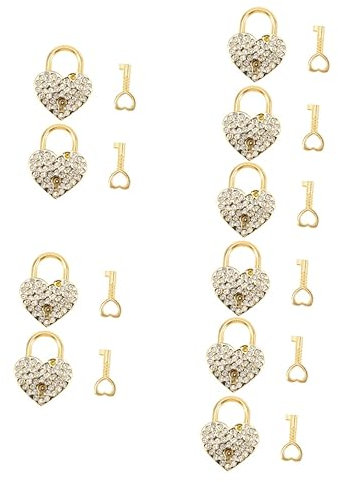 ABOOFAN 10stücke Herzförmige Vorhängeschlösser Mit Schlüssel Funkelnde Strasssteine Metall-liebesschloss Für Taschen Tagebuch Und Schmuckbox Goldfarben Romantische