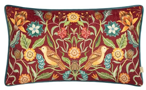 Evans Lichfield Hawthorn Birds Chenille Piped Cushion Cover, 30 x 50 cm, Burgundy