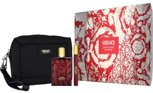 Versace Eros Flame Natural EDP Spray mit Kosmetiktasche 3-teiliges Geschenkset für Männer