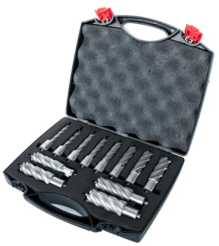 Evolution Power Tools Annular Cutter Kit for Magnetic/Mag Drills, 1 Inch Depth Drill Bit, Mixed Width 7/16 to 1-1/8 Inch, Carry Case Included, Set of 12