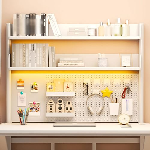 Generisch Klemmbares Desktop-Regalsystem, 2/3-stufiges Klemmregal über dem Schreibtisch, Schreibtisch-Erweiterungs-Organizer-Präsentationsständer mit verstellbarem Metall-Ablagefach, weiß