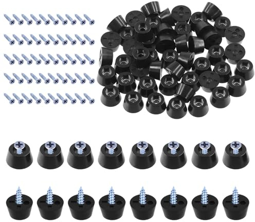 Rustark 50Pcs Black Rubber Bumpers Feet Cutting Board Round Feet Screw-on Type with Matching Strong M3x16 Screws Non Slip Furniture Bumper Feet for Cutting Board Cabinet Tables Chair(12x8x7MM)