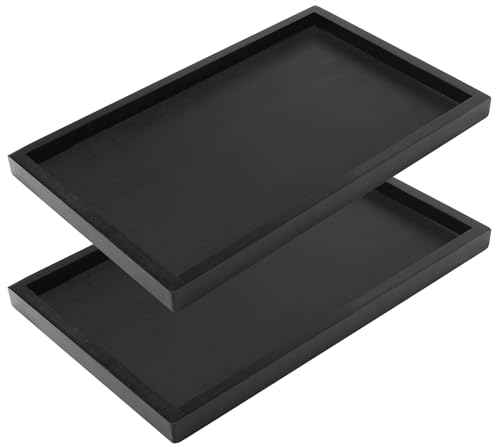 MUNGHOK 2 vassoi in legno nero, rettangolari, 32 x 20 x 2 cm, nero vassoio da portata in legno, per tè, cibo, bevande, caffè