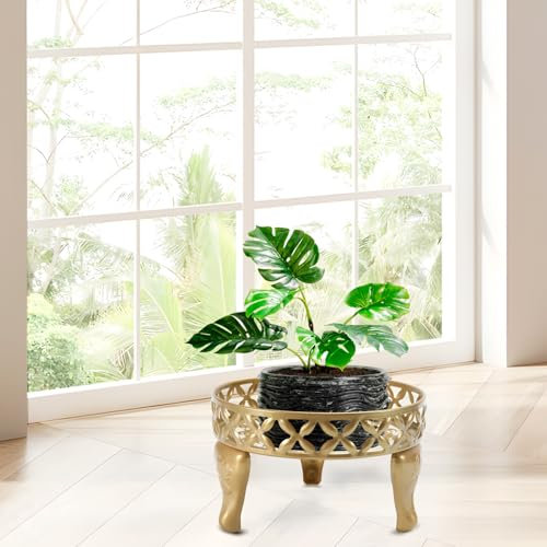 Santentre Gold Blumenständer für Draußen, Anti-Rost Pflanzenständer Blumentreppe Outdoor Indoor, Blumenhocker Metall Pflanzenregal, Pflanzhocker Blumenregal Balkon Fensterbank Gartenregal Dekoständer
