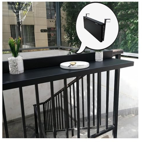 Table Exterieur for Terrasse,Table de Balcon Suspendue Pliable,Table à Suspendre for Balcon,Petite Table à Suspendre sur Le Balcon,pour Balcon, Jardin, Charge 60KG(Black,100*39CM/39.4*15.4IN)