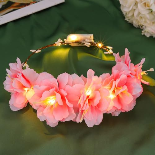 Zoestar LED-Blumenkronen-Stirnband, beleuchtete Girlande, Stirnbänder, Brautschmuck, Blumenkranz, Festival-Haarkranz für Damen und Mädchen