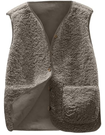 Yutdeng Chaleco Mujer Invierno Otoño Chaleco Polar Mujer con Bolsillos Chaleco sin Mangas Elegante Chaqueta Polar Cálido con Botones Abrigos Cortos Chaleco de Forro Polar Mujer,Caqui,M