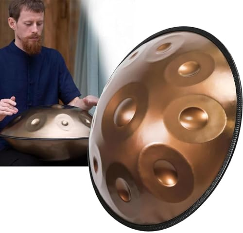 Mavdecll 440-Hz-Handpan-Trommel in d-Moll, 9-Noten-Stahlhandtrommel mit weicher Handpan-Tasche, Handpan-Schläger, Handpan-Ständer, staubfreies Tuch (Farbe: Gold)