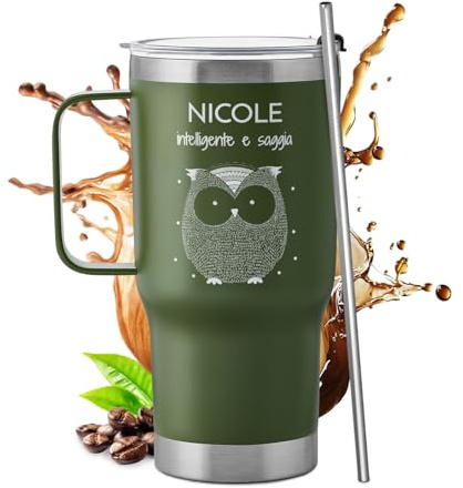 Maverton Bicchiere termico con manico 600ml, Borraccia termica con | Cannuccia, Tazza termica verde, Tazza personalizzata acciaio inox, Per viaggio accessori utili, Idee regalo donna compleanno