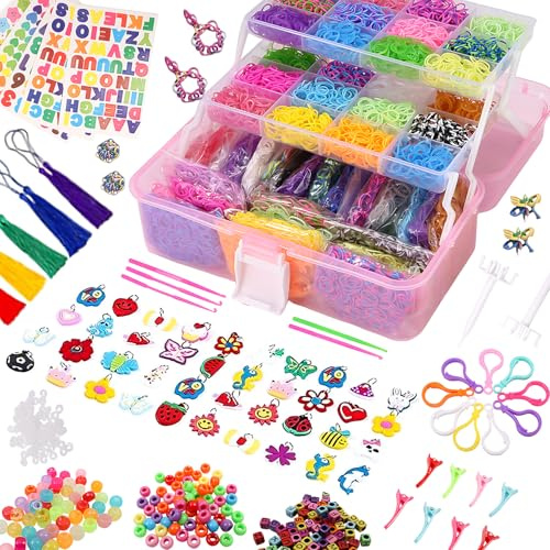 Zaxiva 17500+ Pièce Elastique Bracelet Kit, 28 Couleurs Bricolage Élastique Loom Bands Kit avec Boîte de Rangement, Convient Fabriquer Activites Manuelles pour Enfants,Cadeau pour garçons et filles