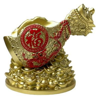 FytStycale Chinesische Weine Flaschenhalter Weine Flaschenregal Foto Requisiten Gesegnete Tasche Form Tasche Dekor Harz Figur für Desktop, Gold