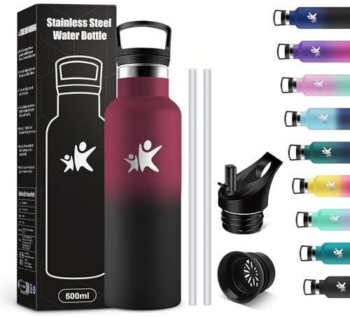 KollyKolla Borraccia Termica Bambini 500ml, Borraccia con Cannuccia, senza BPA, Borraccia Acciaio Inox, Facile Pulizia, a Prova di Perdite, Borracce Ufficio, Scuola, Campeggio, Palestra, Viaggio