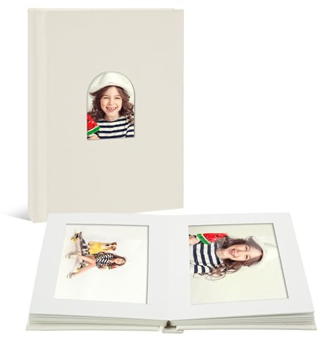 Vienrose Fotoalbum Einsteckalbum 10x15 cm | Leinen-Fotobuch für 30 Fotos mit Schreibfeld - Ideal für Baby, Hochzeit & Reisetagebücher (Beige)