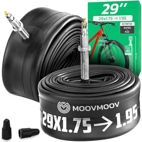 MOOVMOOV Camera d’Aria 29 Pollici (Valvola Presta) - Compatibile con Pneumatici 29x1.75, 29x1.90, 29x1.95 (ETRTO 44-622 a 50-622) - Confezione da 2 - Per MTB, Bici Elettriche, Gravel e Trekking