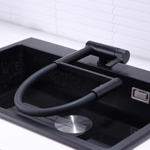 Küchenarmatur Flexibel Schwarz Vorfenster Armatur Klappbar Mischbatterie Küche mit Brause Einhebel Spültischarmatur mit 2 Strahlarten
