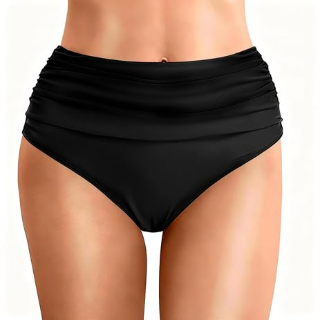 newhsy Perioden-Bademode für Teenager-Mädchen, Frauen, hohe Taille, Perioden-Shorts, starker Blutfluss, Menstruations-auslaufsichere Bikinihose für Schwimmen, Strand, Schwarz , S