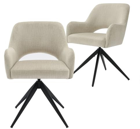 DITAIX 2er Esszimmerstühle Drehbarer Küchenstuhl: Drehstuhl mit Metallbeine und Rückenlehne - Industrielles Design mit 360°-Drehfunktion & Memory Effekt für Esszimmer Küche Büro (Beige, 2er)