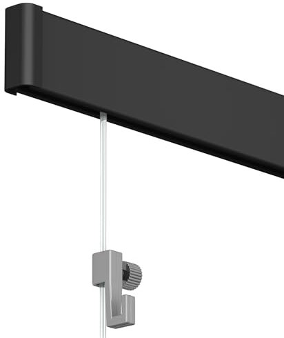 Artiteq Click Rail - Sistema di sospensione per pittura, 200 cm, nero, set completo con fili trasparenti, ganci e materiale di fissaggio, portata 30 kg p/m
