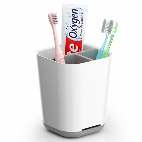 GlasFlength Porta Spazzolino Dentifricio, Organizer Portaspazzolino Elettrico da Bagno Spazzolino da Denti Staccabile Stand con Fondo Antiscivolo 2 Scomparti Regolabile per Il Bagno (Grigio)