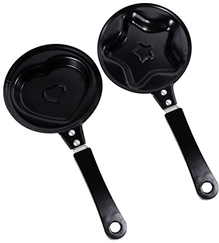 VALICLUD Mini Omelette Pan Non-Stick Pancake Pan Heart and Star Shape Cartoon Design 2pcs Set for Boys and Girls Breakfast Cooking Small Diameter for Stove and Induction Use Assorted Style