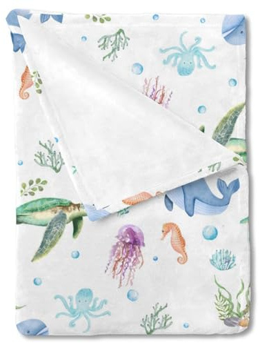 Licsaliwe Copertina per neonati 28x39 pollici morbida e confortevole con tema tartaruga marina per bambini e bambine.