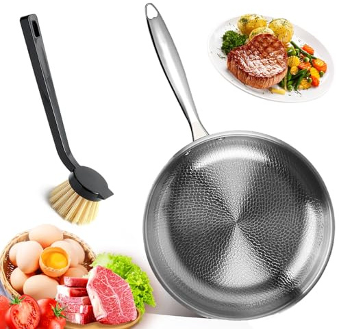Padella in titanio martellato da 26 cm, senza rivestimento, naturalmente antiaderente, professionale non rivestita, adatta a tutti i piani cottura, forno e induzione (537,8 °C), lavabile in