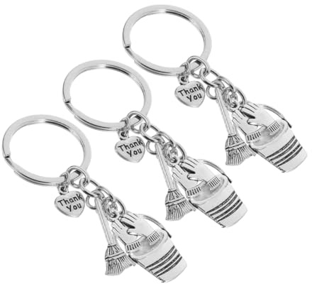 BESPORTBLE 3pcs Thank You Keychain Alloy Housekeeping Appreciation Gift with Water Bucket Broom Work Gloves Charms Lightweight Keyring for Cleaning Staff Home Accessories